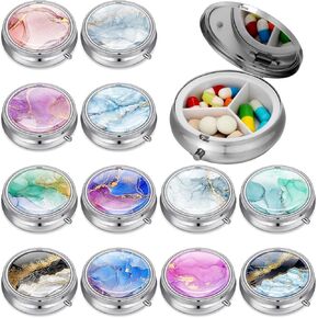 Nitial 12 Pcs Marble Pill Box 3 Compartment Medicine Pill Case with Mirror Portable Pill Box Cute Medicine Organizer Pocket Purse Travel Pillbox Metal Pill Container Holder to Hold Vitamins Fish Oil in Saudi Arabia