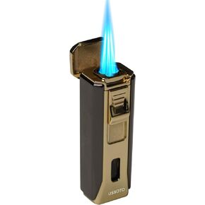 Torch Lighter Triple Jet Flame Butane Refillable Windproof Lighter Cool Lighters with Visible Window, Adjustable Jet Lighter Used for Fireplace Candles (Gas not Included)(Black) in Saudi Arabia