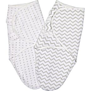 Ely's & Co Swaddle Blanket Adjustable Infant Baby Wrap Set 2 Pack Grey Chevron and Polka Dots (0-3 Months) in Kuwait