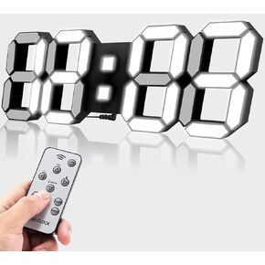 ساعات حائط رقمية ثلاثية الأبعاد من Aloom - منبه، جهاز تحكم عن بعد، سطوع تلقائي، ضوء أبيض بارد - مثالية لغرفة النوم، غرفة الألعاب، غرفة المعيشة - سلك كهربائي - 10 بوصة