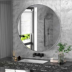 Clavie Wall Mirror Stainless Steel Frame Balck Round Mirror Modern Contemporary Circle Mirror Wall Mounted Mirror Decorative for Bathroom, Living Rooms, Entryway and More, Black, 30" x 30" Round in Kuwait