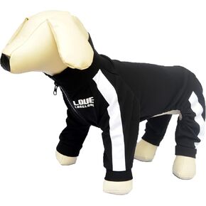 Dog Sweatshirt Zipper Dog Sport Suit, 4-Legs Covered Dog Clothes Comfortable Breathable Dog Sweater for Small Medium Large Dogs Black XS