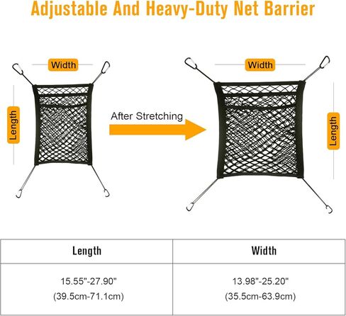 حاجز شبكة سيارة للكلاب من Rabbitgoo، 13.98 بوصة × 15.55 بوصة، 3 طبقات، خطافات معدنية وعائق شبكي قابل للتمدد، منظم شبكة المقعد الخلفي، تصميم لسدادة إزعاج الحيوانات الأليفة وحقيبة تخزين، القيادة بأمان مع الأطفال والحيوانات الأليفة in Kuwait
