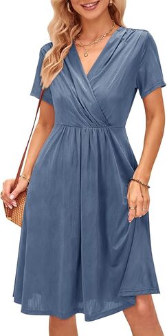 فستان حمل نسائي من OUGES 2023 بأكمام قصيرة ورقبة على شكل حرف V بطول الركبة لحفلات استقبال المولود الجديد أو الملابس الكاجوال in Kuwait