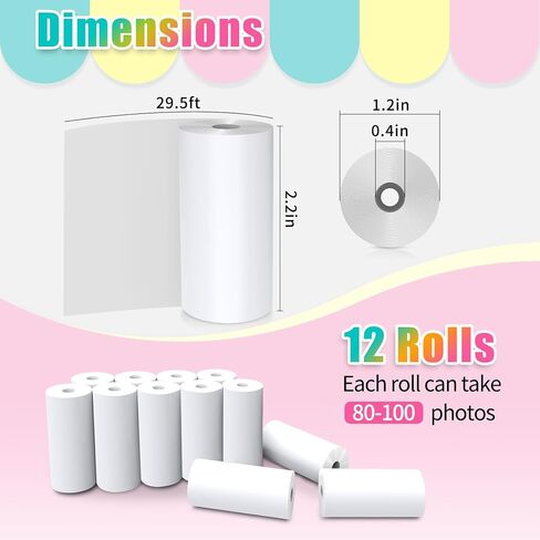 12 Rolls Instant Print Camera for Kids Refill Print Paper - Hikkon Thermal Print Paper Rolls Photo Print HD Printing for Most Kids Instant Camera - Paper Only(White-12) in Saudi Arabia