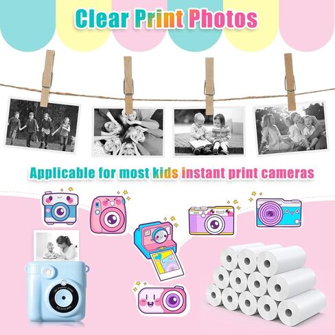 12 Rolls Instant Print Camera for Kids Refill Print Paper - Hikkon Thermal Print Paper Rolls Photo Print HD Printing for Most Kids Instant Camera - Paper Only(White-12) in Saudi Arabia