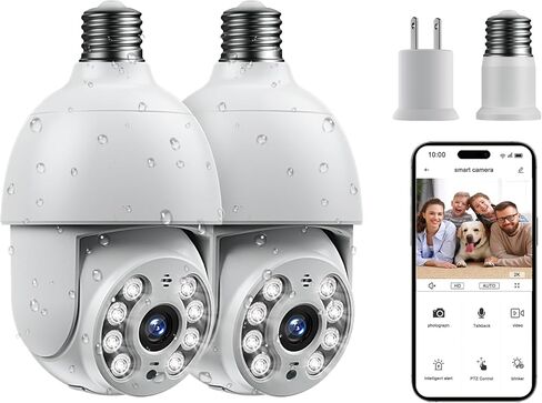 2 Pcs 4MP Outdoor Security Cameras, 360° Wireless Security Cameras 2.4GHz Indoor with Color Night Vision, Motion Detection, Audible Alarm, Auto Motion Tracking, SD & Cloud Storage with Alexa. in Kuwait
