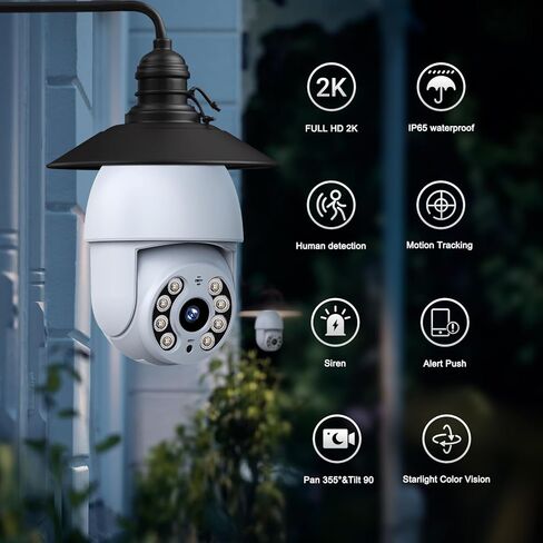 2 Pcs 4MP Outdoor Security Cameras, 360° Wireless Security Cameras 2.4GHz Indoor with Color Night Vision, Motion Detection, Audible Alarm, Auto Motion Tracking, SD & Cloud Storage with Alexa. in Kuwait