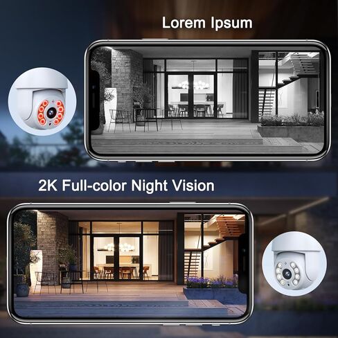 2 Pcs 4MP Outdoor Security Cameras, 360° Wireless Security Cameras 2.4GHz Indoor with Color Night Vision, Motion Detection, Audible Alarm, Auto Motion Tracking, SD & Cloud Storage with Alexa. in Kuwait