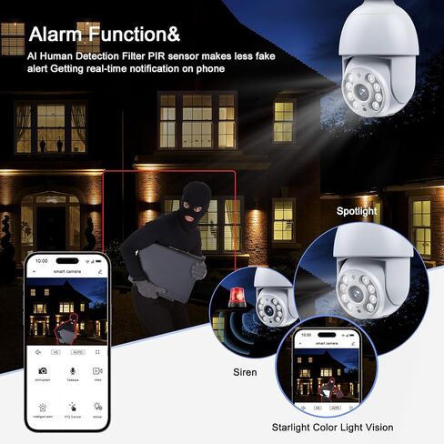 2 Pcs 4MP Outdoor Security Cameras, 360° Wireless Security Cameras 2.4GHz Indoor with Color Night Vision, Motion Detection, Audible Alarm, Auto Motion Tracking, SD & Cloud Storage with Alexa. in Kuwait
