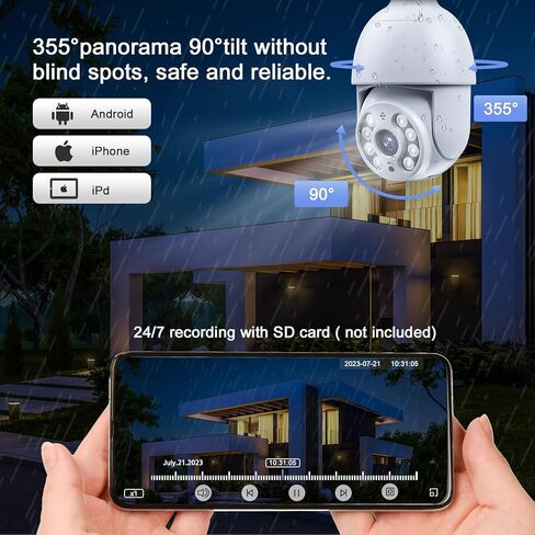 2 Pcs 4MP Outdoor Security Cameras, 360° Wireless Security Cameras 2.4GHz Indoor with Color Night Vision, Motion Detection, Audible Alarm, Auto Motion Tracking, SD & Cloud Storage with Alexa. in Kuwait