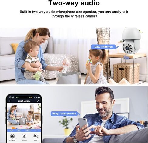 2 Pcs 4MP Outdoor Security Cameras, 360° Wireless Security Cameras 2.4GHz Indoor with Color Night Vision, Motion Detection, Audible Alarm, Auto Motion Tracking, SD & Cloud Storage with Alexa. in Kuwait