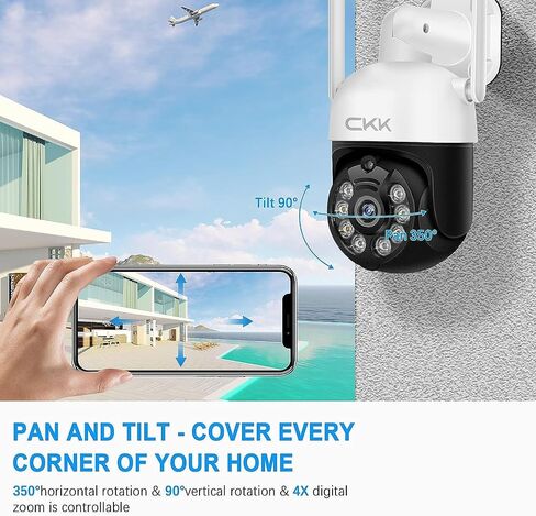 CKK 2pcs 3MP PTZ Camera System, The Wireless Security Cameras Outdoor with Floodlights & Siren, Floodlights & Siren, 2 Way Audio, Color Night Vision, 24/7 Record, Pan Tilt Zoom in Saudi Arabia