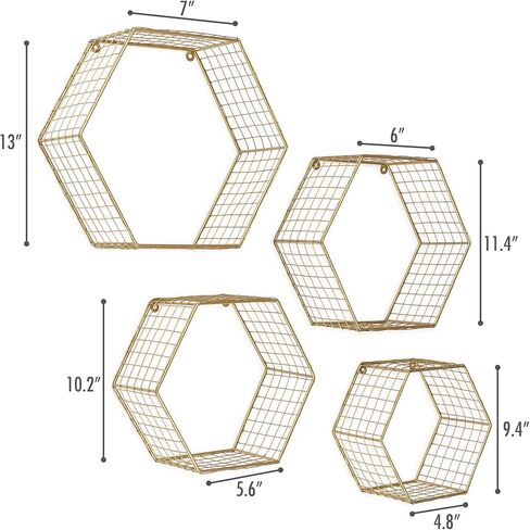 كيميستي مجموعة من 4 رفوف حائط سداسية ذهبية بتصميم خلية نحل معلقة على الحائط، ارفف شبكية بتصميم هندسي ثماني الاضلاع بتصميم بوهو in Kuwait