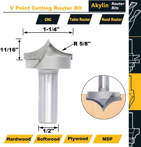 مجموعة لقم راوتر دائرية للقطع من اكيلين، ساق 1/2 انش، قاطع غطس دائري 1-1/4 انش لغرس الخشب والتوجيه in Kuwait