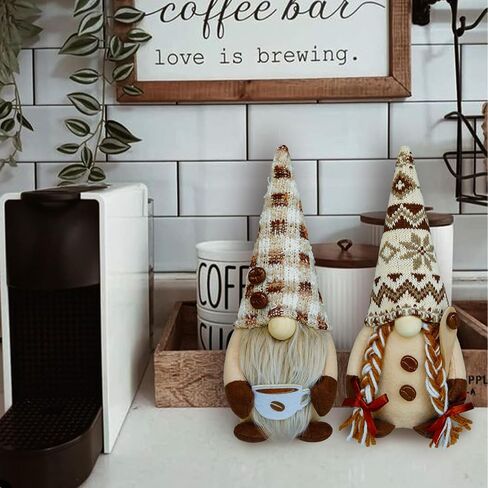 KnomeKo Coffee Gnomes Plush Bar Decor، هدايا سويدية Tomte Gnomes مصنوعة يدويًا لمنزل المزرعة في الربيع والصيف، جنوم إسكندنافي للمنزل والمطبخ والمكتب ومحطة القهوة وديكور رف الطاولة in Kuwait