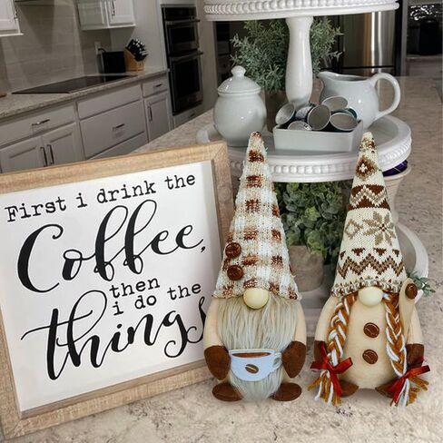 KnomeKo Coffee Gnomes Plush Bar Decor، هدايا سويدية Tomte Gnomes مصنوعة يدويًا لمنزل المزرعة في الربيع والصيف، جنوم إسكندنافي للمنزل والمطبخ والمكتب ومحطة القهوة وديكور رف الطاولة in Kuwait