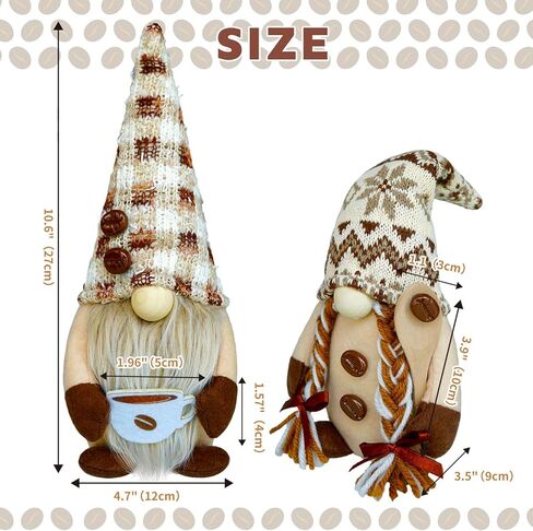 KnomeKo Coffee Gnomes Plush Bar Decor، هدايا سويدية Tomte Gnomes مصنوعة يدويًا لمنزل المزرعة في الربيع والصيف، جنوم إسكندنافي للمنزل والمطبخ والمكتب ومحطة القهوة وديكور رف الطاولة in Kuwait