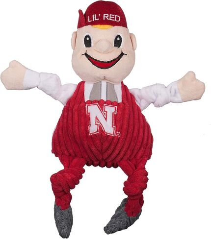 HuggleHounds Officially Licensed College Mascot Squeaky Dog Toy for Aggressive Chewers - Plush Corduroy Dog Toys - Soft Extra Durable Stuffed Pet Toy | University of Nebraska Lil Red, Large in Saudi Arabia