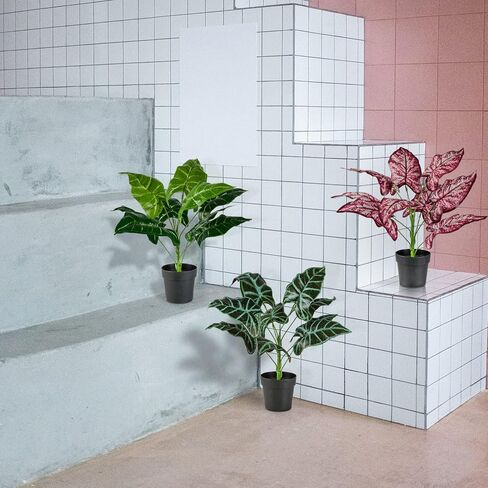 اكسونور مجموعة من 4 زهور صناعية في اصيص، زهور كاميليا حريرية صغيرة في مزهرية سيراميك للمنزل وحفلات الزفاف والمكتب والفناء وتزيين سطح الطاولة in Kuwait