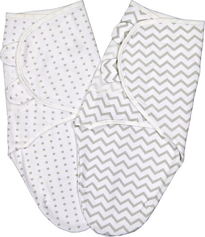 Ely's & Co Swaddle Blanket Adjustable Infant Baby Wrap Set 2 Pack Grey Chevron and Polka Dots (0-3 Months) in Kuwait