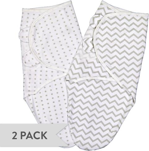 Ely's & Co Swaddle Blanket Adjustable Infant Baby Wrap Set 2 Pack Grey Chevron and Polka Dots (0-3 Months) in Kuwait