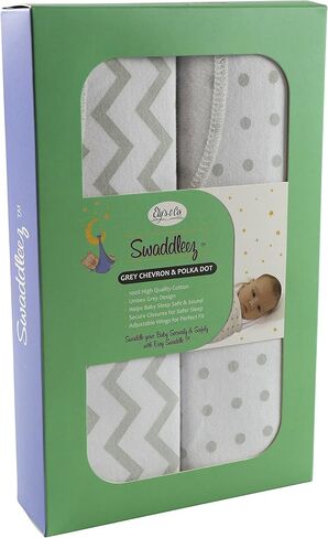 Ely's & Co Swaddle Blanket Adjustable Infant Baby Wrap Set 2 Pack Grey Chevron and Polka Dots (0-3 Months) in Kuwait