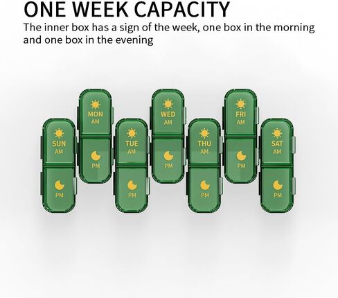 AM/PM Pill Organizer,Weekly (7-Day) Pill Box 2 Times a Day,14 Compartments Travel Pill Case Large,Removable Individual Pill Case, Medicine Organizer in Saudi Arabia