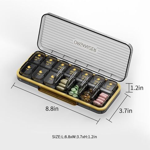 AM/PM Pill Organizer,Weekly (7-Day) Pill Box 2 Times a Day,14 Compartments Travel Pill Case Large,Removable Individual Pill Case, Medicine Organizer in Saudi Arabia