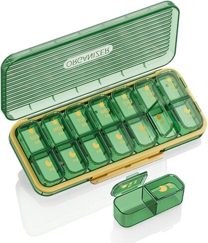 AM/PM Pill Organizer,Weekly (7-Day) Pill Box 2 Times a Day,14 Compartments Travel Pill Case Large,Removable Individual Pill Case, Medicine Organizer in Saudi Arabia