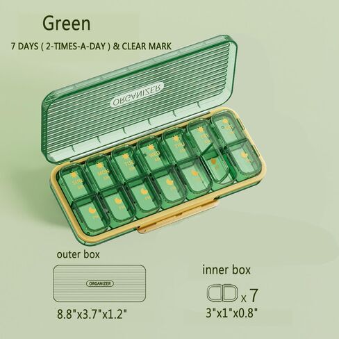 AM/PM Pill Organizer,Weekly (7-Day) Pill Box 2 Times a Day,14 Compartments Travel Pill Case Large,Removable Individual Pill Case, Medicine Organizer in Saudi Arabia
