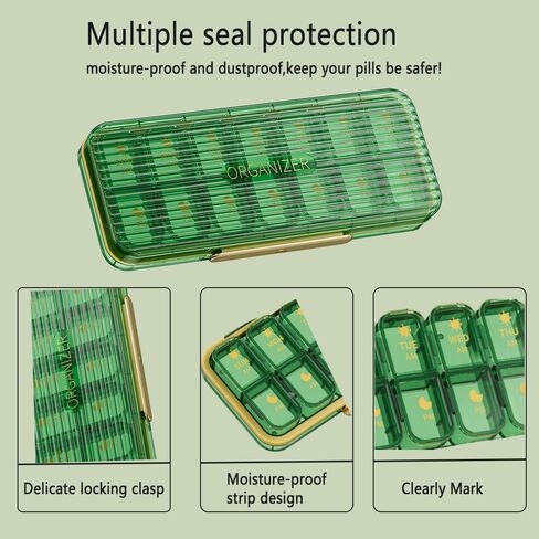 AM/PM Pill Organizer,Weekly (7-Day) Pill Box 2 Times a Day,14 Compartments Travel Pill Case Large,Removable Individual Pill Case, Medicine Organizer in Saudi Arabia