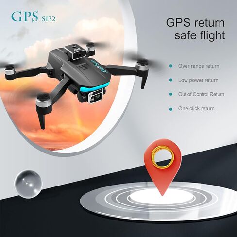 S132 Drone With Camera For Adults 4k 1080P HD Foldable Dron rc Drones Toys GPS Auto Return One Touch Take-off and Landing Adjustable Lens (with Carrying Case) (black) in Kuwait