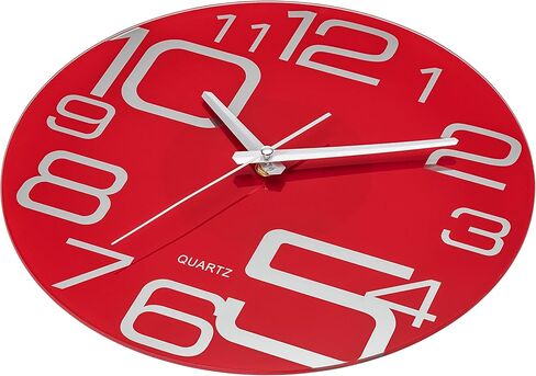 منتجات Bernhard ساعة حمراء مقاس 12 بوصة، شاشة عرض تناظرية، وجه من الزجاج المقسى، أرقام فضية معكوسة، حركة كنس صامتة، حركة كوارتز، سهلة التركيب، تعمل بالبطارية in Kuwait