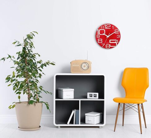 منتجات Bernhard ساعة حمراء مقاس 12 بوصة، شاشة عرض تناظرية، وجه من الزجاج المقسى، أرقام فضية معكوسة، حركة كنس صامتة، حركة كوارتز، سهلة التركيب، تعمل بالبطارية in Kuwait