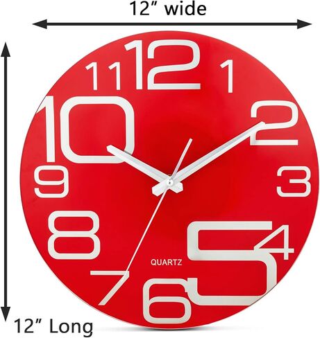 منتجات Bernhard ساعة حمراء مقاس 12 بوصة، شاشة عرض تناظرية، وجه من الزجاج المقسى، أرقام فضية معكوسة، حركة كنس صامتة، حركة كوارتز، سهلة التركيب، تعمل بالبطارية in Kuwait