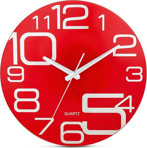 منتجات Bernhard ساعة حمراء مقاس 12 بوصة، شاشة عرض تناظرية، وجه من الزجاج المقسى، أرقام فضية معكوسة، حركة كنس صامتة، حركة كوارتز، سهلة التركيب، تعمل بالبطارية in Kuwait