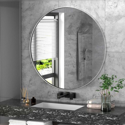 Clavie Wall Mirror Stainless Steel Frame Balck Round Mirror Modern Contemporary Circle Mirror Wall Mounted Mirror Decorative for Bathroom, Living Rooms, Entryway and More, Black, 30" x 30" Round in Kuwait