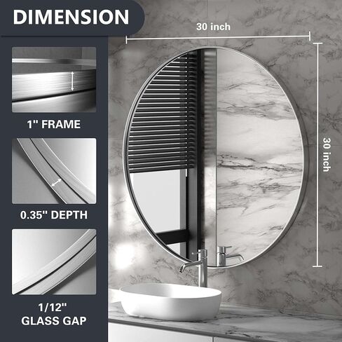 Clavie Wall Mirror Stainless Steel Frame Balck Round Mirror Modern Contemporary Circle Mirror Wall Mounted Mirror Decorative for Bathroom, Living Rooms, Entryway and More, Black, 30" x 30" Round in Kuwait