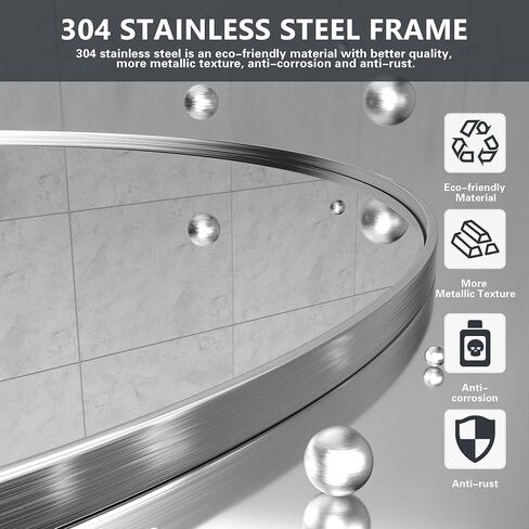 Clavie Wall Mirror Stainless Steel Frame Balck Round Mirror Modern Contemporary Circle Mirror Wall Mounted Mirror Decorative for Bathroom, Living Rooms, Entryway and More, Black, 30" x 30" Round in Kuwait