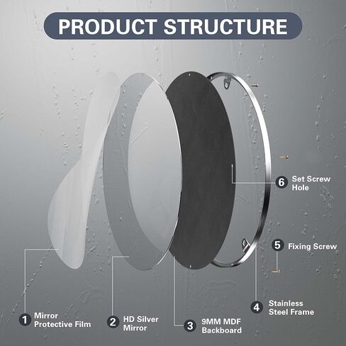 Clavie Wall Mirror Stainless Steel Frame Balck Round Mirror Modern Contemporary Circle Mirror Wall Mounted Mirror Decorative for Bathroom, Living Rooms, Entryway and More, Black, 30" x 30" Round in Kuwait