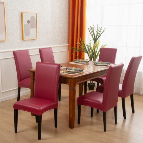 أغطية كراسي الطعام من KWLOVER مجموعة من 6 أغطية كرسي من جلد البولي يوريثان مقاومة للماء، واقي كرسي المطبخ قابل للإزالة والغسل (قهوة، 6) in Kuwait