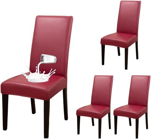 أغطية كراسي الطعام من KWLOVER مجموعة من 6 أغطية كرسي من جلد البولي يوريثان مقاومة للماء، واقي كرسي المطبخ قابل للإزالة والغسل (قهوة، 6) in Kuwait