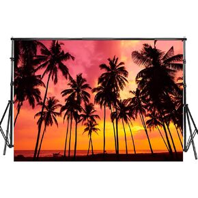 Sensfun 7x5ft Summer Seaside Sunset Photography Backdrop Vinyl Palm Trees Silhouettes on Tropical Beach Photo Background for Baby Shower Happy Birthday Party Children Photo Studio Props(WP125) in Kuwait