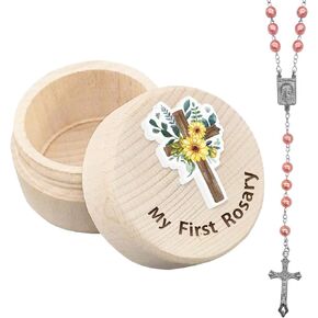 الفتيات المقدسة أول هدية الوردية بالتواصل، بلدي أول مسبحة وصندوق تذكار للأطفال، هدية الوردية الكاثوليكية لفتاة، الهدايا المسيحية هدايا المعمودية الكاثوليكية للطفل عيد ميلاد استحمام الطفل in Kuwait