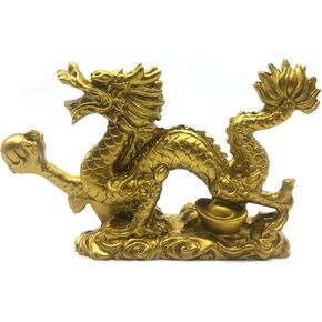 FUNSXBUG Chinese Gold feng Shui Decor Dragon Statue Figurines Sculpture Collectibles for Luck & Success 9 Inch in Kuwait