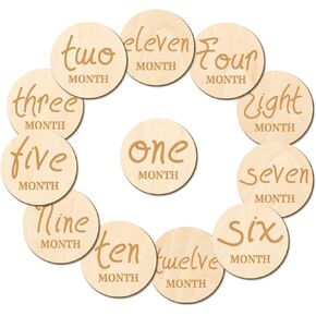 12 PCS Wooden Baby Monthly Milestone - Milestone Photo Cards, 1-12 Months Wood Milestone Disc Set, Birth Announcement Sign for First Year Picture Props, 4 inch Diameter in Kuwait