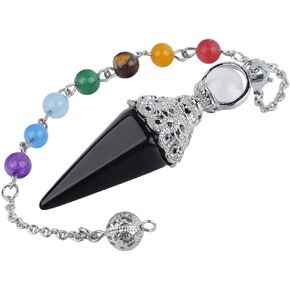 Nupuyai Natural Crystal Pendulum with 7 Chakra Stone Beads Chain, Hexagonal Healing Point Prism Pendant for Dowsing Divination Reiki in Kuwait