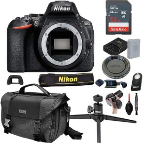 كاميرا Nikon D5600 DSLR مع هيكل (بدون عدسة) + بطاقة 32 جيجابايت وحامل ثلاثي القوائم وحقيبة والمزيد (حزمة مكونة من 13 قطعة) in Kuwait