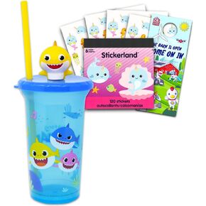 مجموعة اكواب بيبي شارك سعة 15 اونصة للاطفال والاولاد ~ مجموعة كوب بيبي شارك قابل لاعادة الملء مع ماصة وملصقات اضافية | للوازم المدرسية والرياضة والمزيد in Kuwait